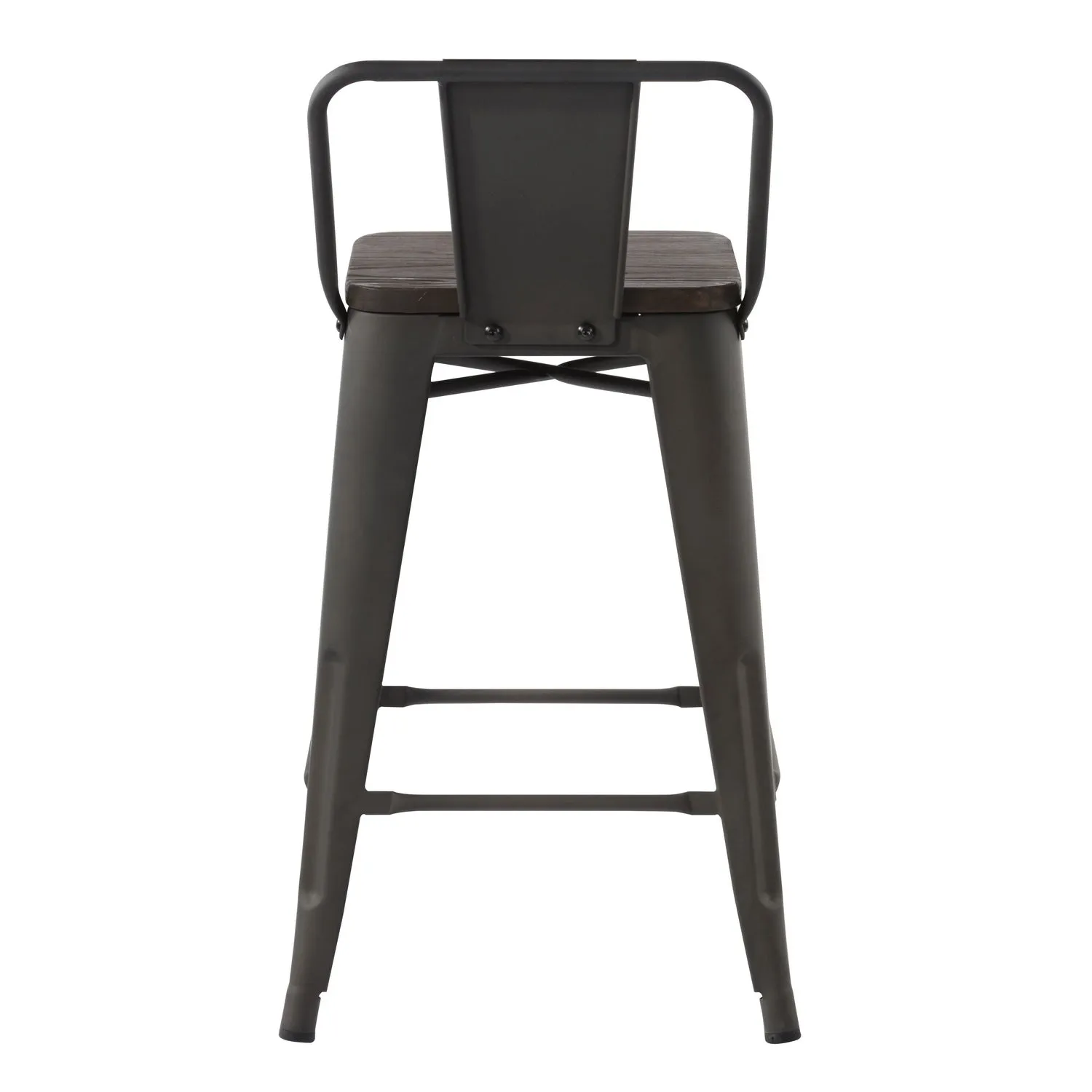 HOMYCASA Industrial 24 Inch Metal Counter Height Bar Stools Set of 4 with Low Back and Solid Wood Seat, Tolix Style Stackable Stools for Kitchen, Bistro, Pub