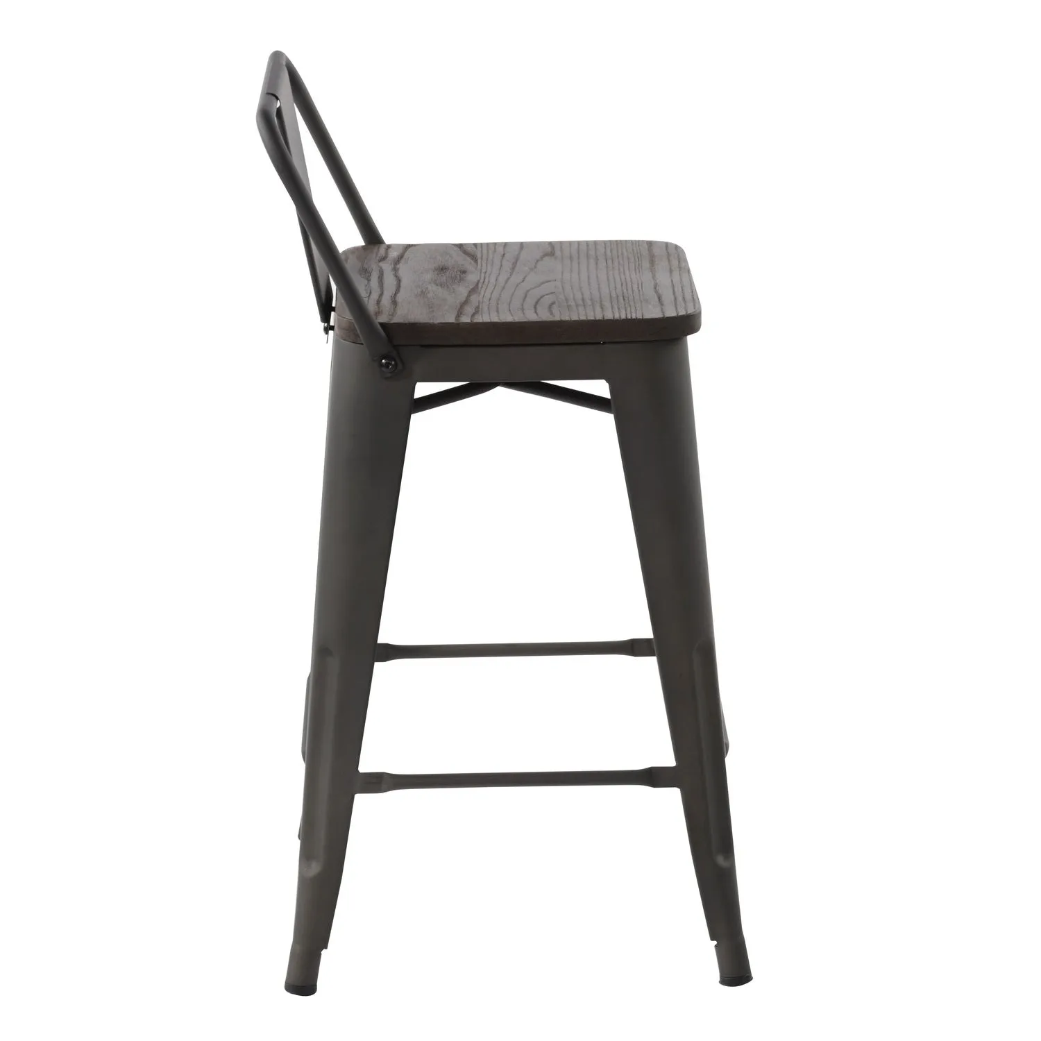 HOMYCASA Industrial 24 Inch Metal Counter Height Bar Stools Set of 4 with Low Back and Solid Wood Seat, Tolix Style Stackable Stools for Kitchen, Bistro, Pub