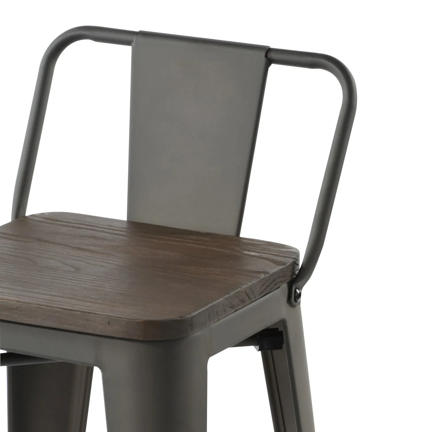HOMYCASA Industrial 24 Inch Metal Counter Height Bar Stools Set of 4 with Low Back and Solid Wood Seat, Tolix Style Stackable Stools for Kitchen, Bistro, Pub