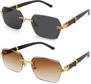 Hycredi Rimless Rectangle Sunglasses Men Women Retro Frameless Square Shade Y2k Sun Glasses Tinted Eyewear