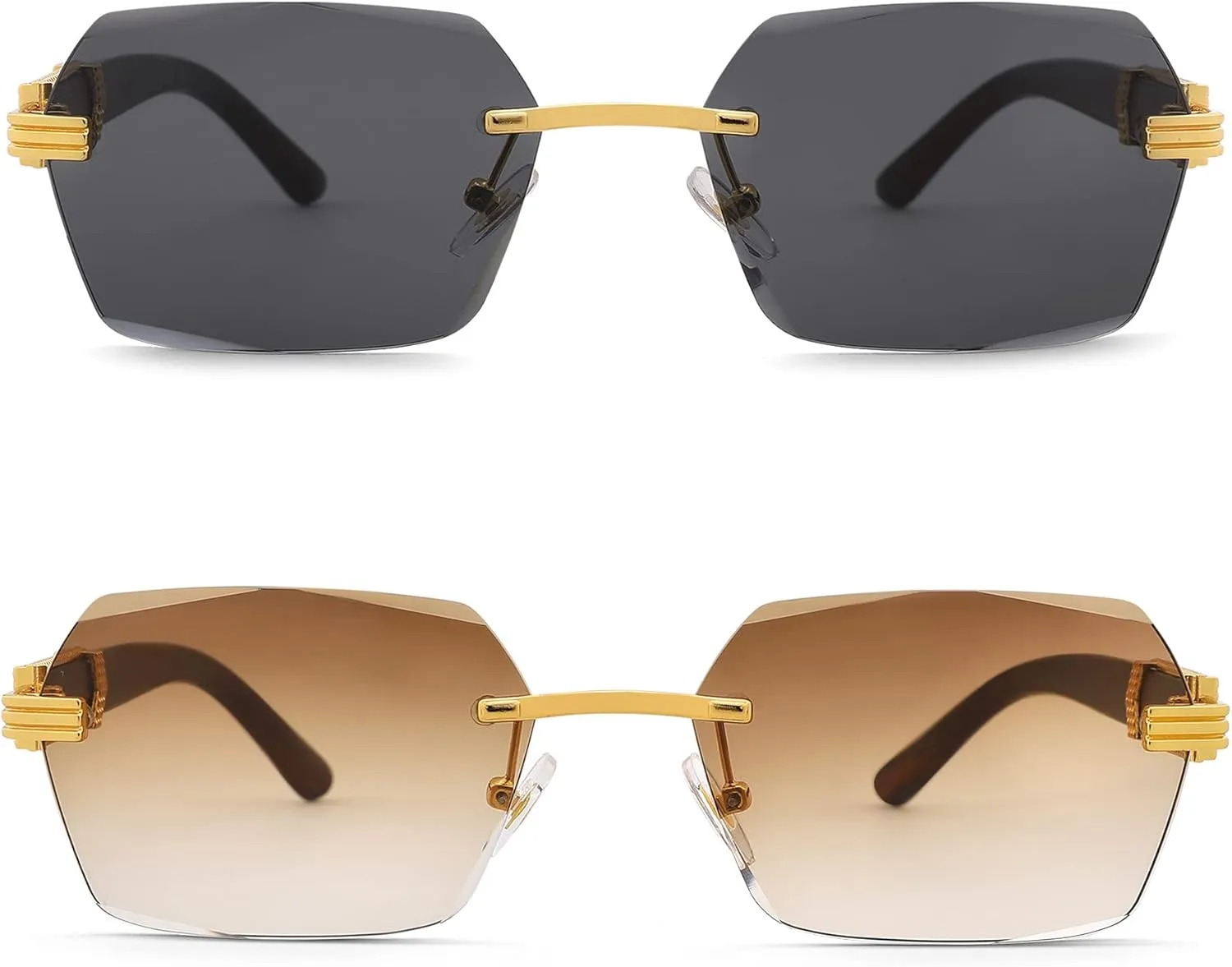 Hycredi Rimless Rectangle Sunglasses Men Women Retro Frameless Square Shade Y2k Sun Glasses Tinted Eyewear