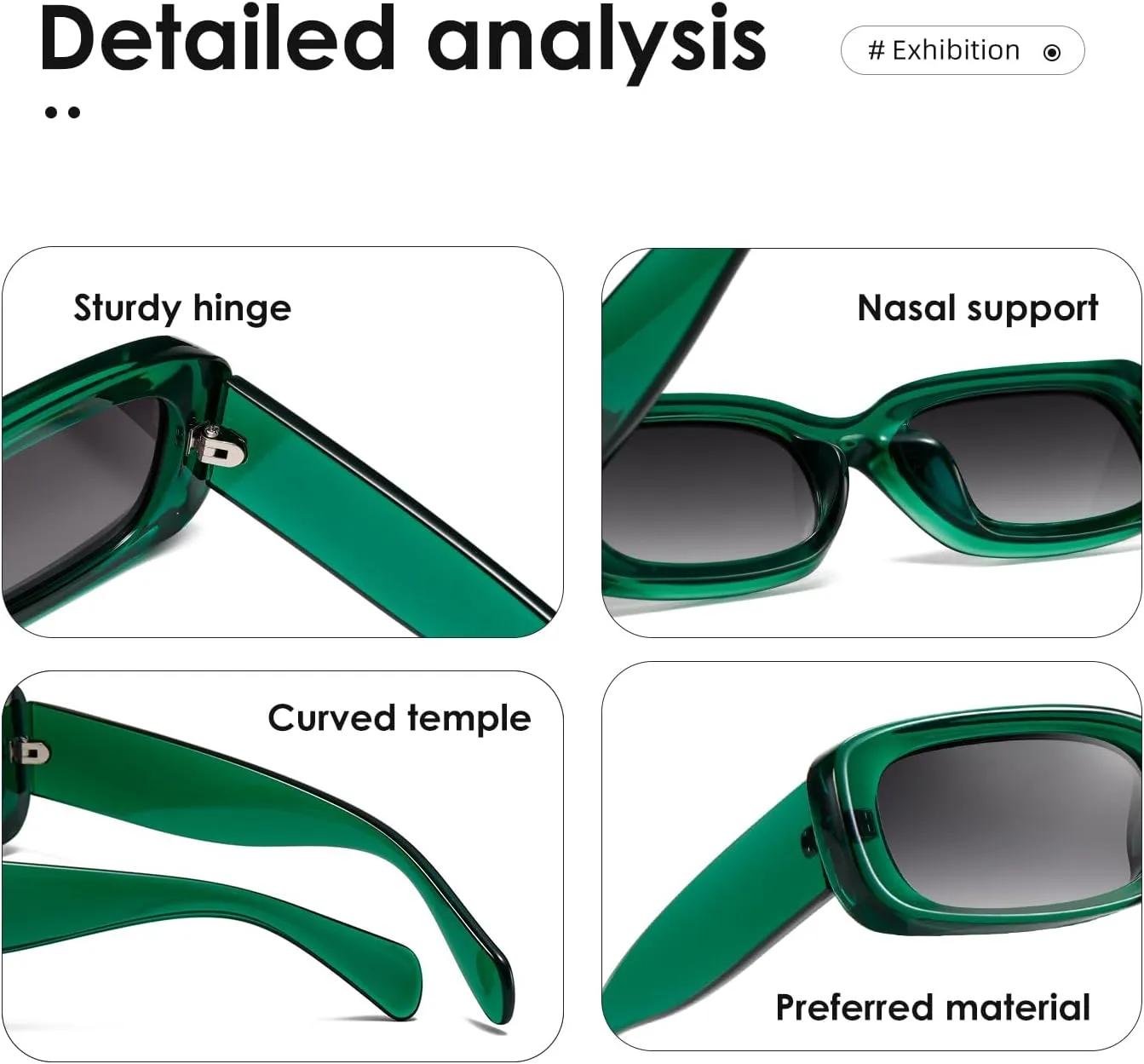 kimorn Retro Rectangle Sunglasses for Women Men Thick Frame Sun Glasses UV Protection Shades K1703