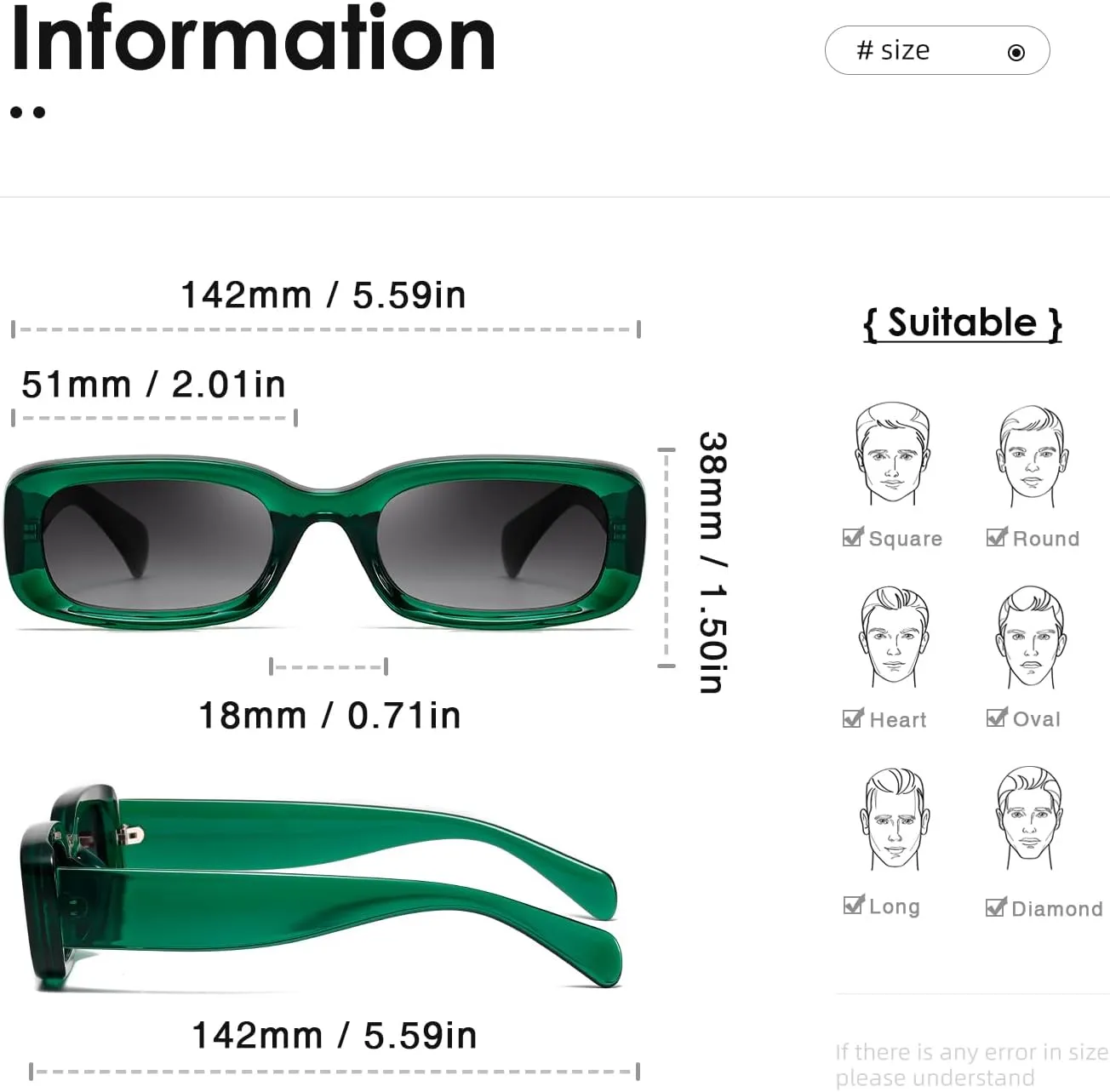 kimorn Retro Rectangle Sunglasses for Women Men Thick Frame Sun Glasses UV Protection Shades K1703