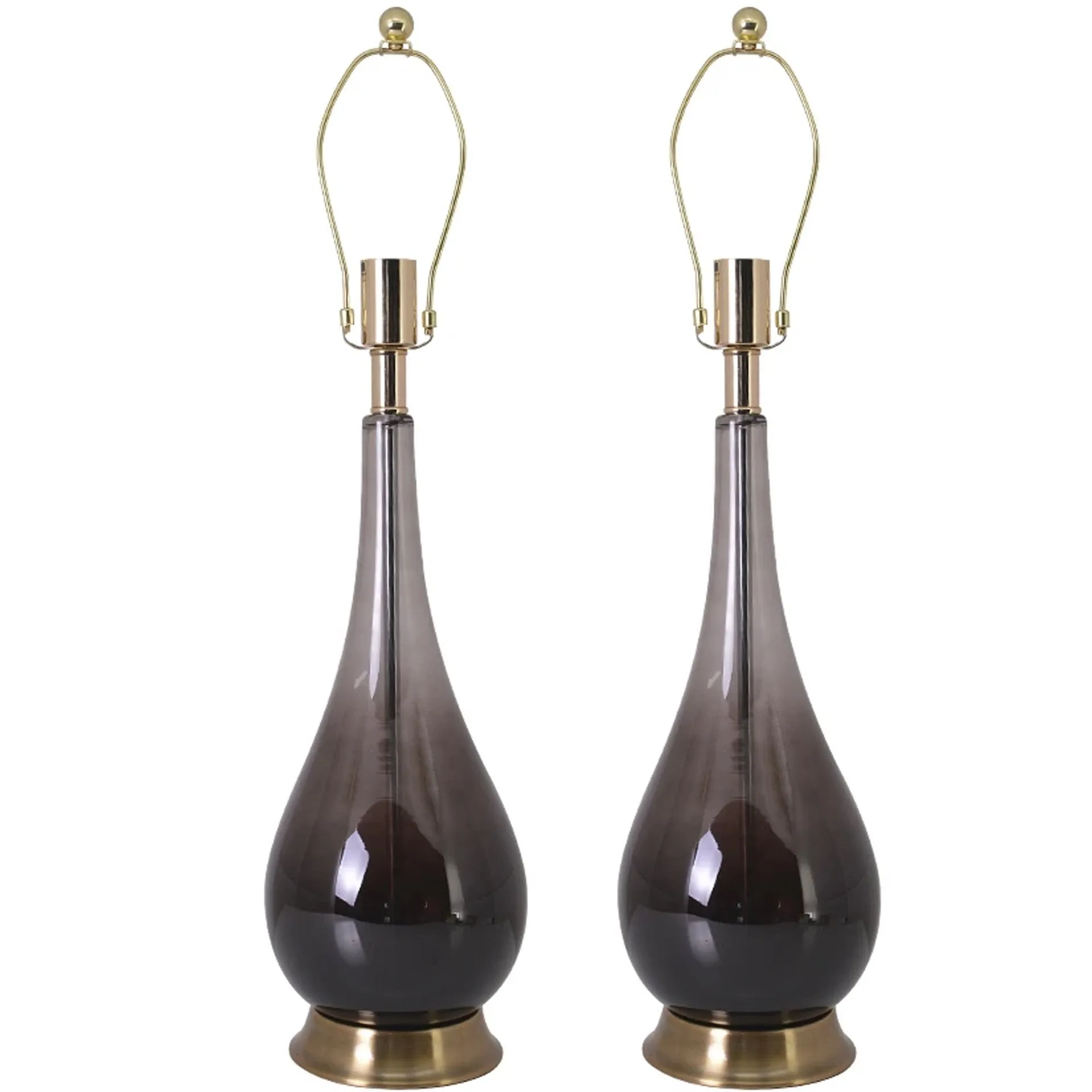 Lola Big Translucent Smoke Gray Ombre Glass Table Lamp 30" - Smoke Gray Ombre/Silver Yarn Shade (Set of 2)