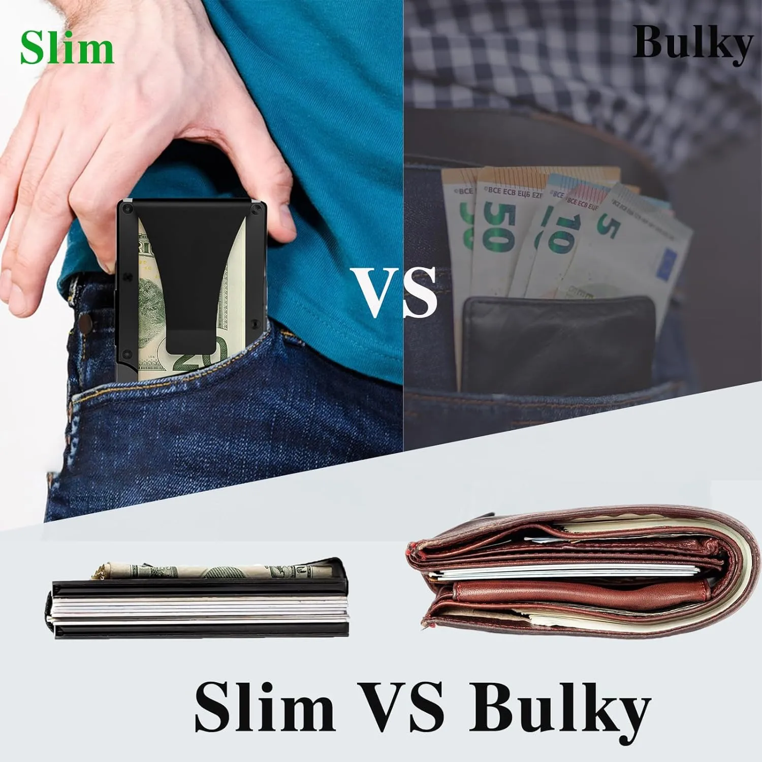 Minimalist Wallet with RFID Blocking for Men,Slim Credit Card Holder with Aluminum Money Clip Wallet for Men and Women,Metal Wallets for Mens Front Pocket as Gifts (Black)