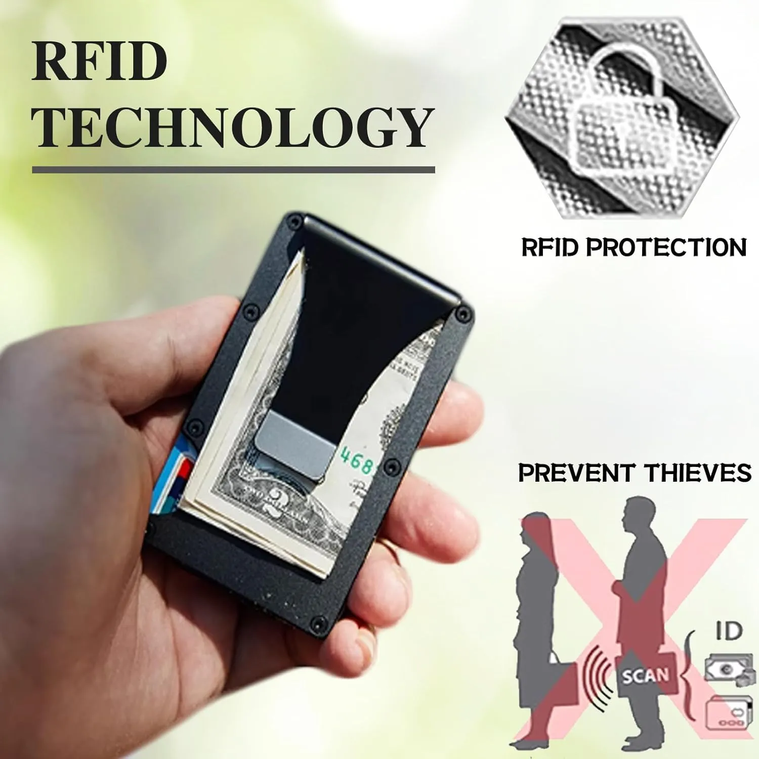 Minimalist Wallet with RFID Blocking for Men,Slim Credit Card Holder with Aluminum Money Clip Wallet for Men and Women,Metal Wallets for Mens Front Pocket as Gifts (Black)