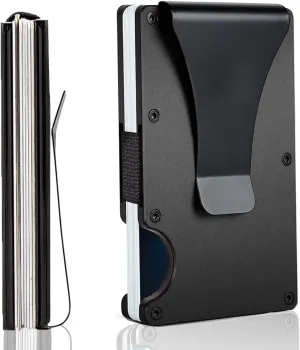Minimalist Wallet with RFID Blocking for Men,Slim Credit Card Holder with Aluminum Money Clip Wallet for Men and Women,Metal Wallets for Mens Front Pocket as Gifts (Black)