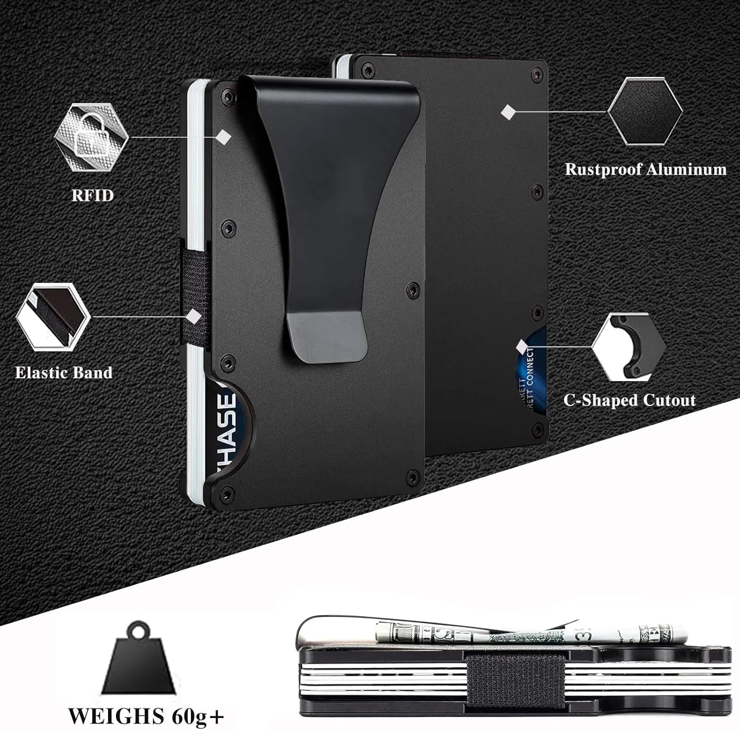 Minimalist Wallet with RFID Blocking for Men,Slim Credit Card Holder with Aluminum Money Clip Wallet for Men and Women,Metal Wallets for Mens Front Pocket as Gifts (Black)