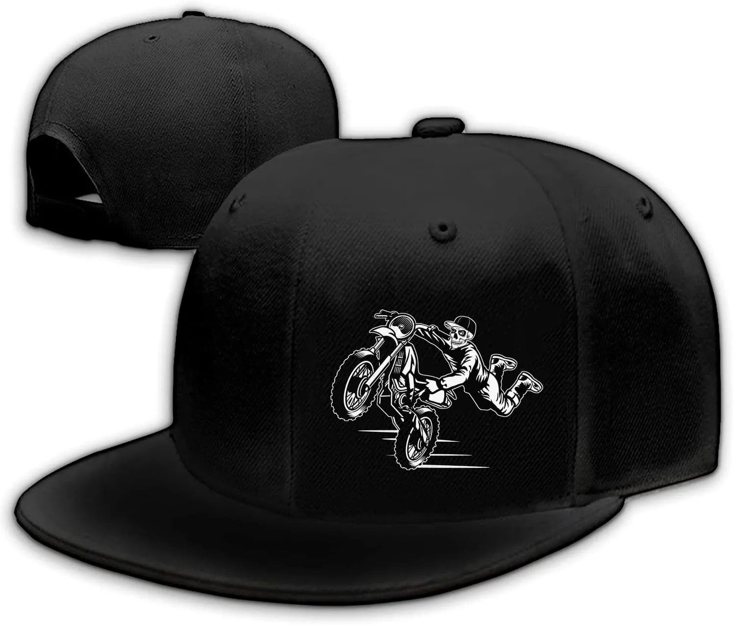 Motorcycle Skull Hat Flat Bill Hats for Men Snap Backpack Mens Hats Snapback Baseball Cap for Teens Boys