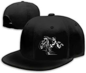 Motorcycle Skull Hat Flat Bill Hats for Men Snap Backpack Mens Hats Snapback Baseball Cap for Teens Boys
