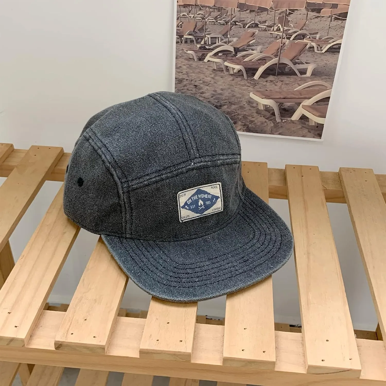 Panegy Denim 5 Panel Hat for Men Women Flat Brim Adjustable Lightweight Camp Cap Baseball Cap Skateboard