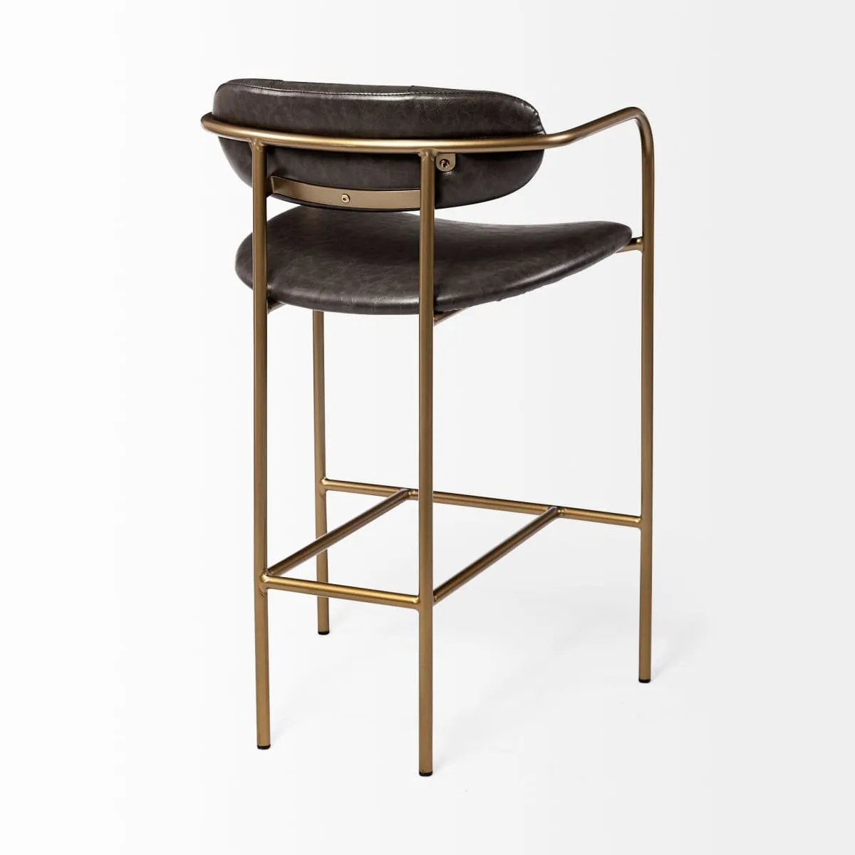 Parker Bar Counter Stool Brown Faux Leather | Gold Metal | Counter