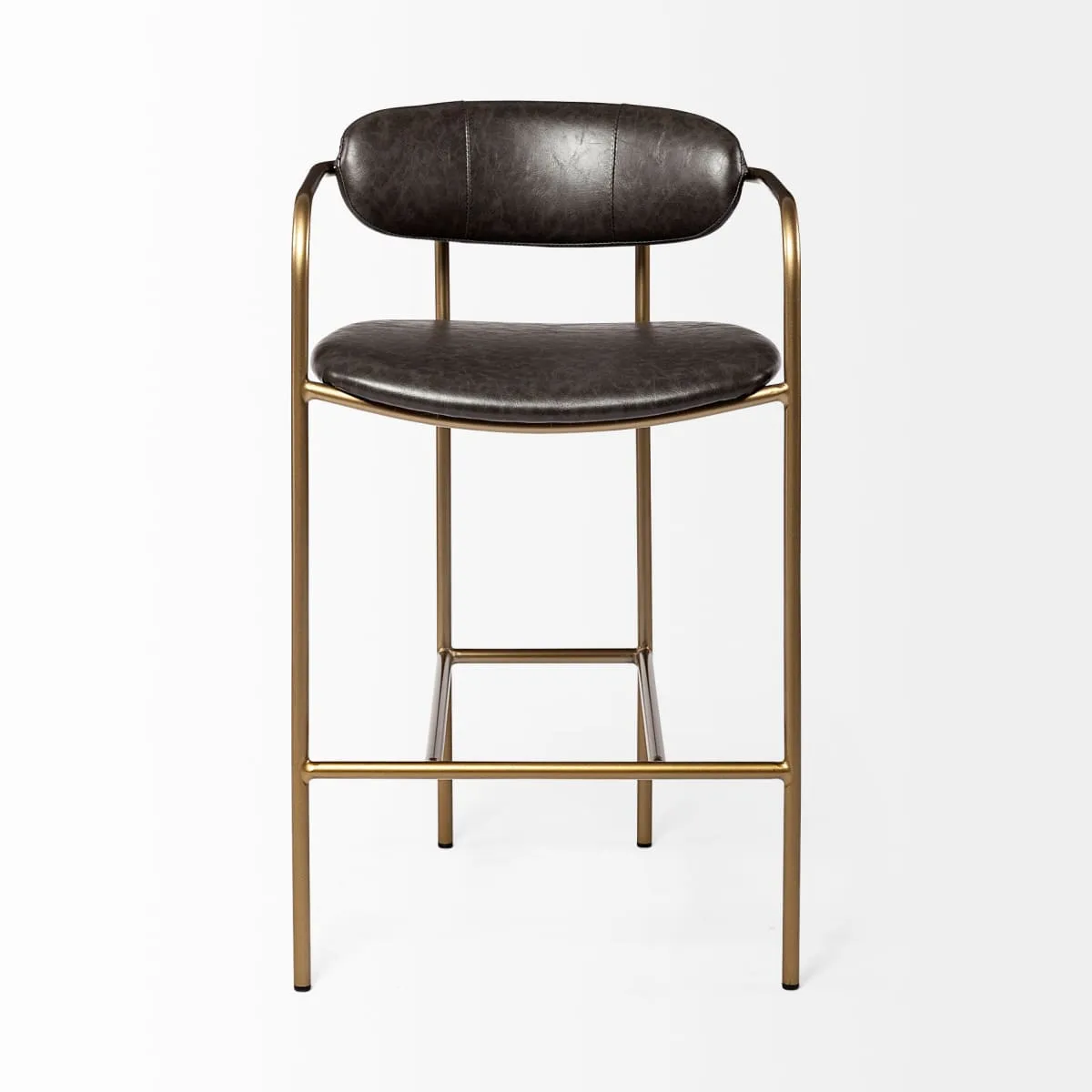 Parker Bar Counter Stool Brown Faux Leather | Gold Metal | Counter