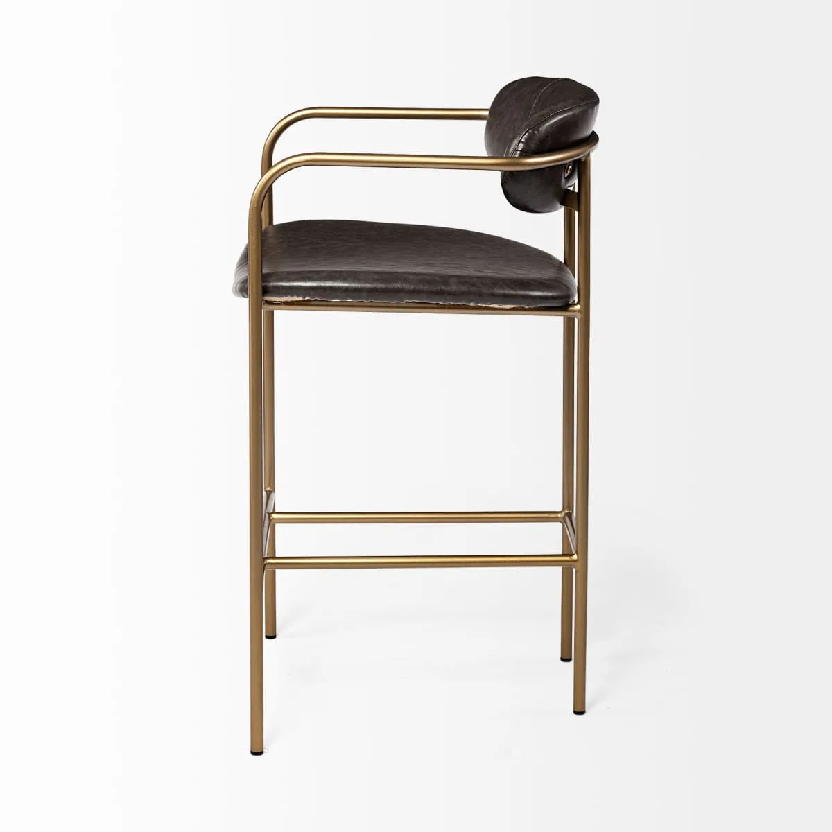 Parker Bar Counter Stool Brown Faux Leather | Gold Metal | Counter