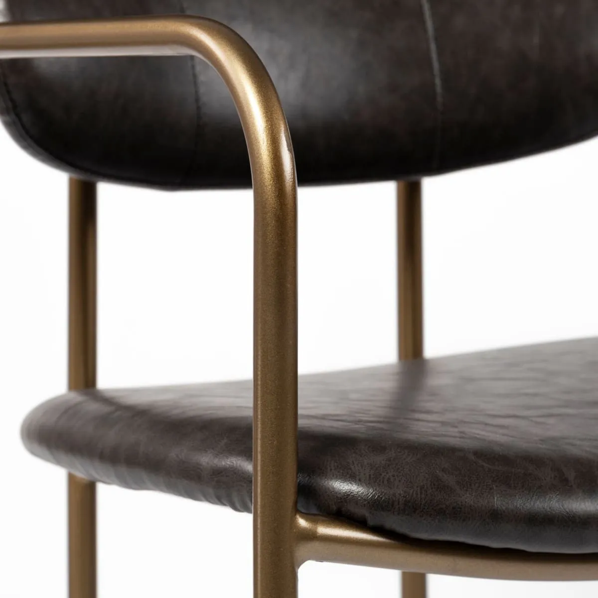 Parker Bar Counter Stool Brown Faux Leather | Gold Metal | Counter