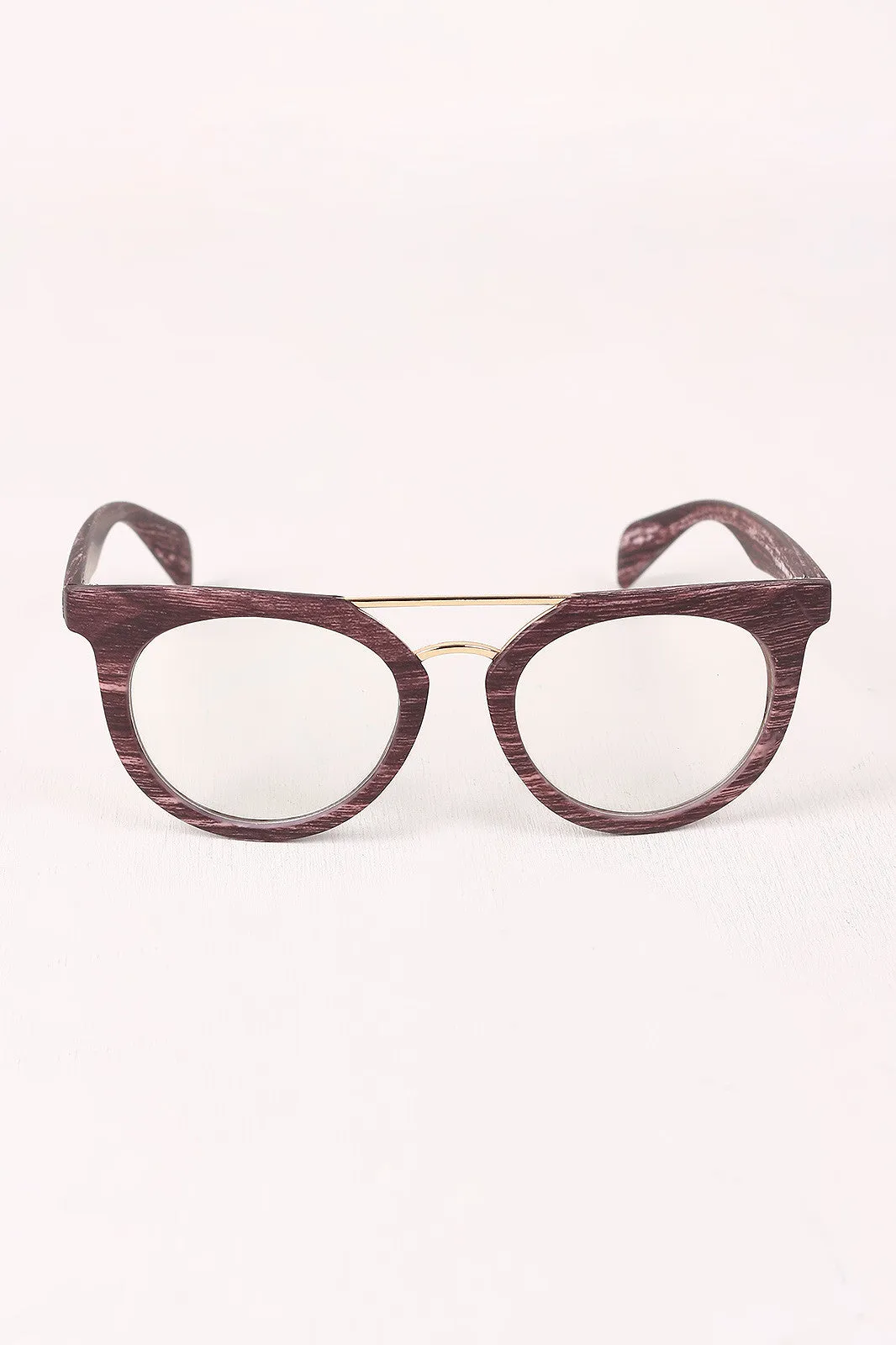 Printed Frame Round Clear Lens Glasses