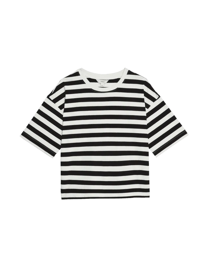 Pure Cotton Striped Boxy T-Shirt