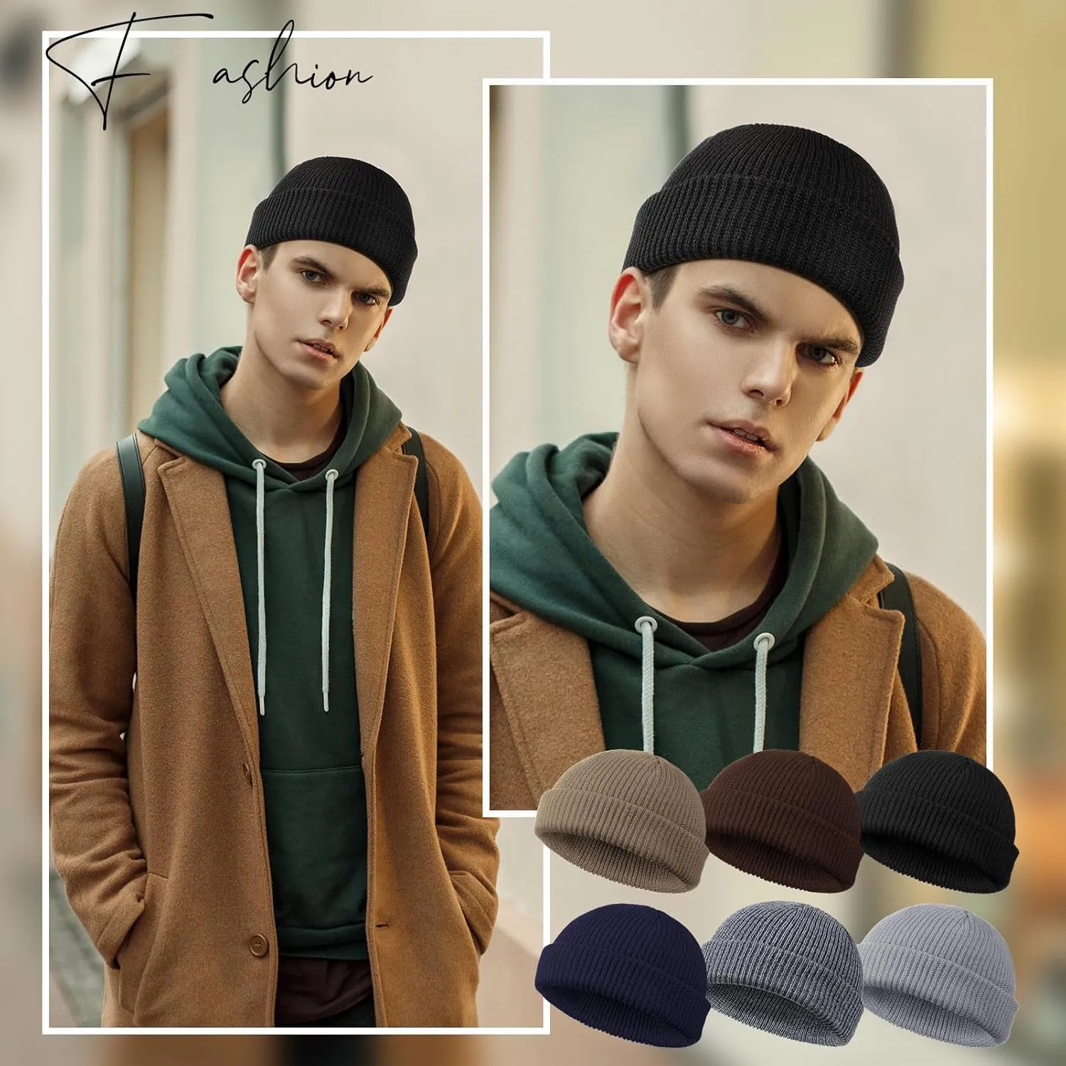 SATINIOR 6 Pieces Trawler Beanie Watch Hat Roll up Edge Skullcap Fisherman Beanie Unisex