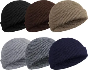 SATINIOR 6 Pieces Trawler Beanie Watch Hat Roll up Edge Skullcap Fisherman Beanie Unisex