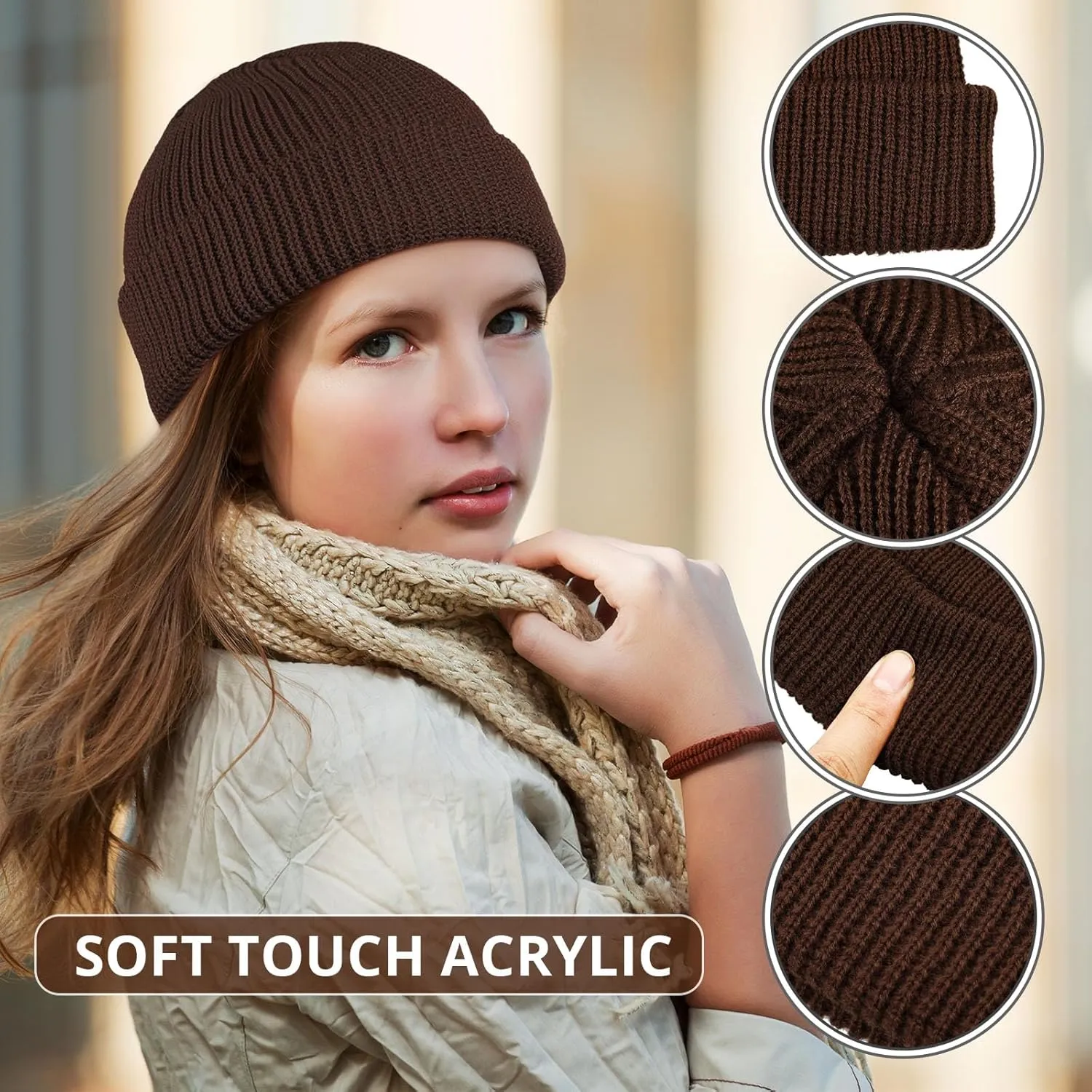 SATINIOR 6 Pieces Trawler Beanie Watch Hat Roll up Edge Skullcap Fisherman Beanie Unisex