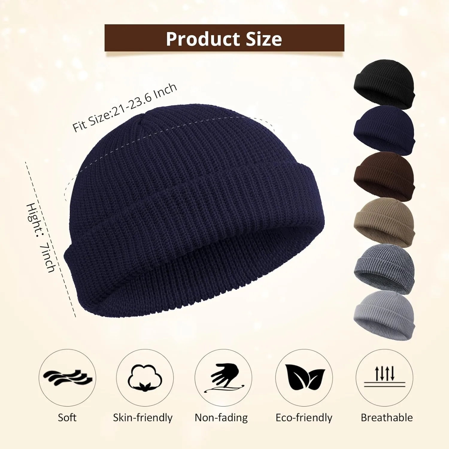 SATINIOR 6 Pieces Trawler Beanie Watch Hat Roll up Edge Skullcap Fisherman Beanie Unisex