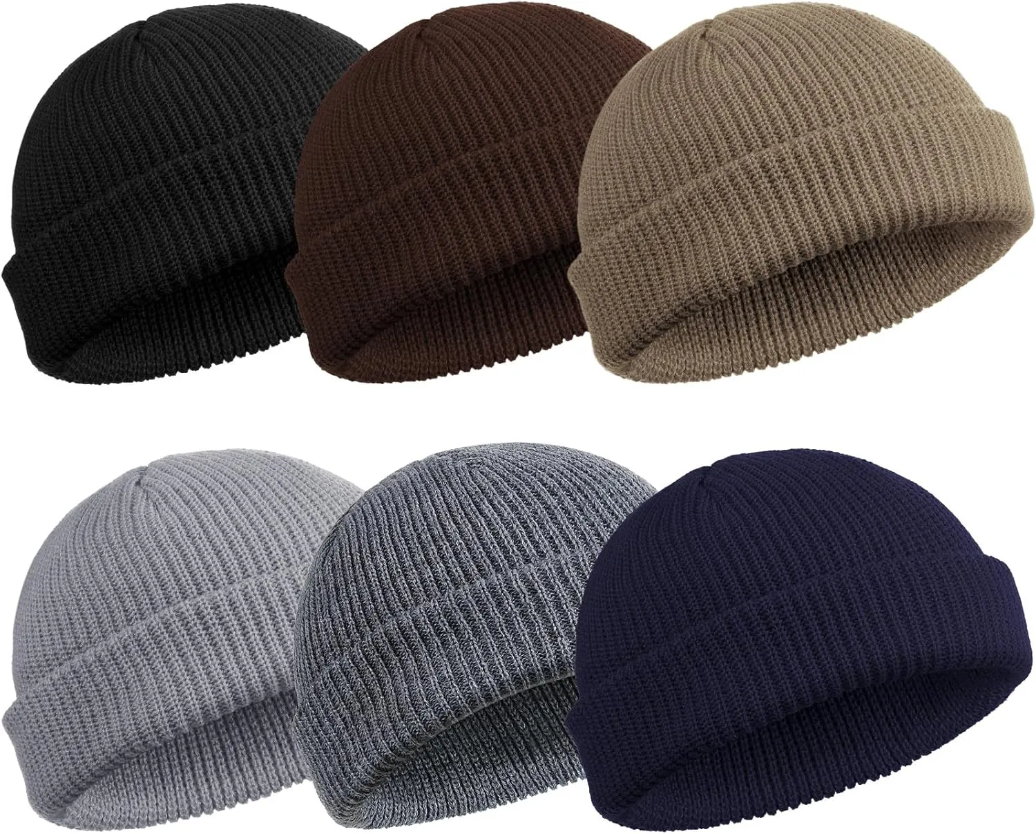 SATINIOR 6 Pieces Trawler Beanie Watch Hat Roll up Edge Skullcap Fisherman Beanie Unisex