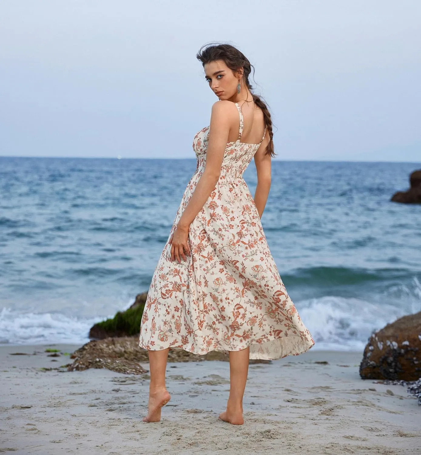 Scarlet Darkness Floral Printed Corset Dress Ruched Bust Cami Dress Flowy Sundress