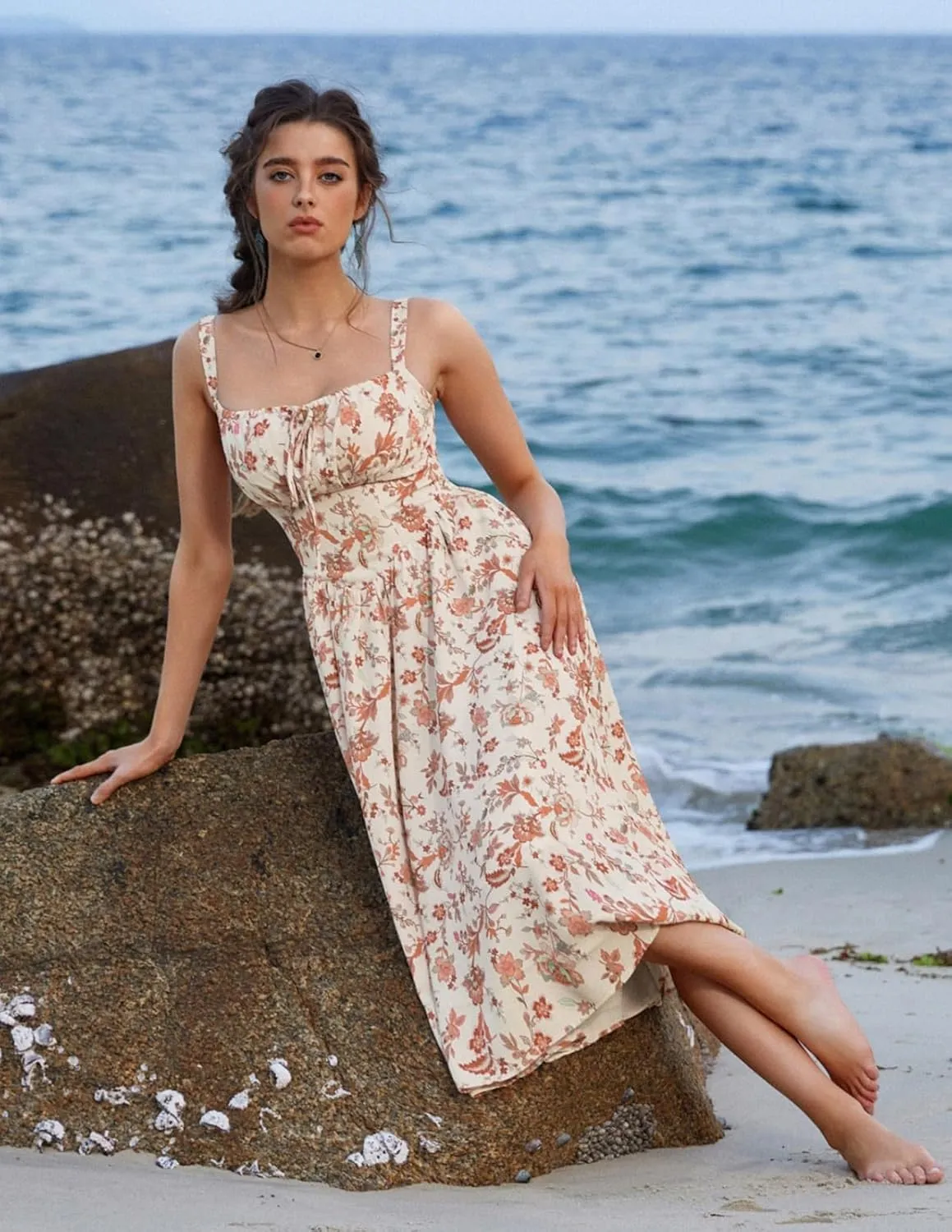 Scarlet Darkness Floral Printed Corset Dress Ruched Bust Cami Dress Flowy Sundress