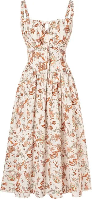 Scarlet Darkness Floral Printed Corset Dress Ruched Bust Cami Dress Flowy Sundress