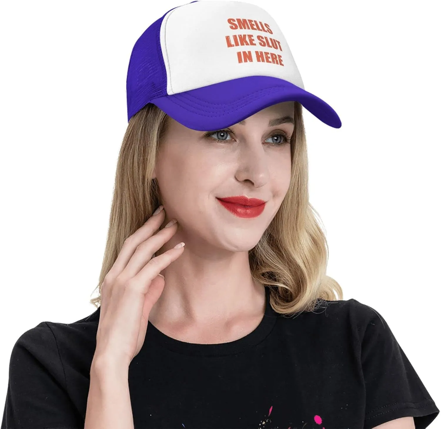 Smells Like Slut in Here Funny Adjustable Mesh Trucker Hat Sport Baseball Cap Men Women Gift Dad Hat Fishing Cap Black