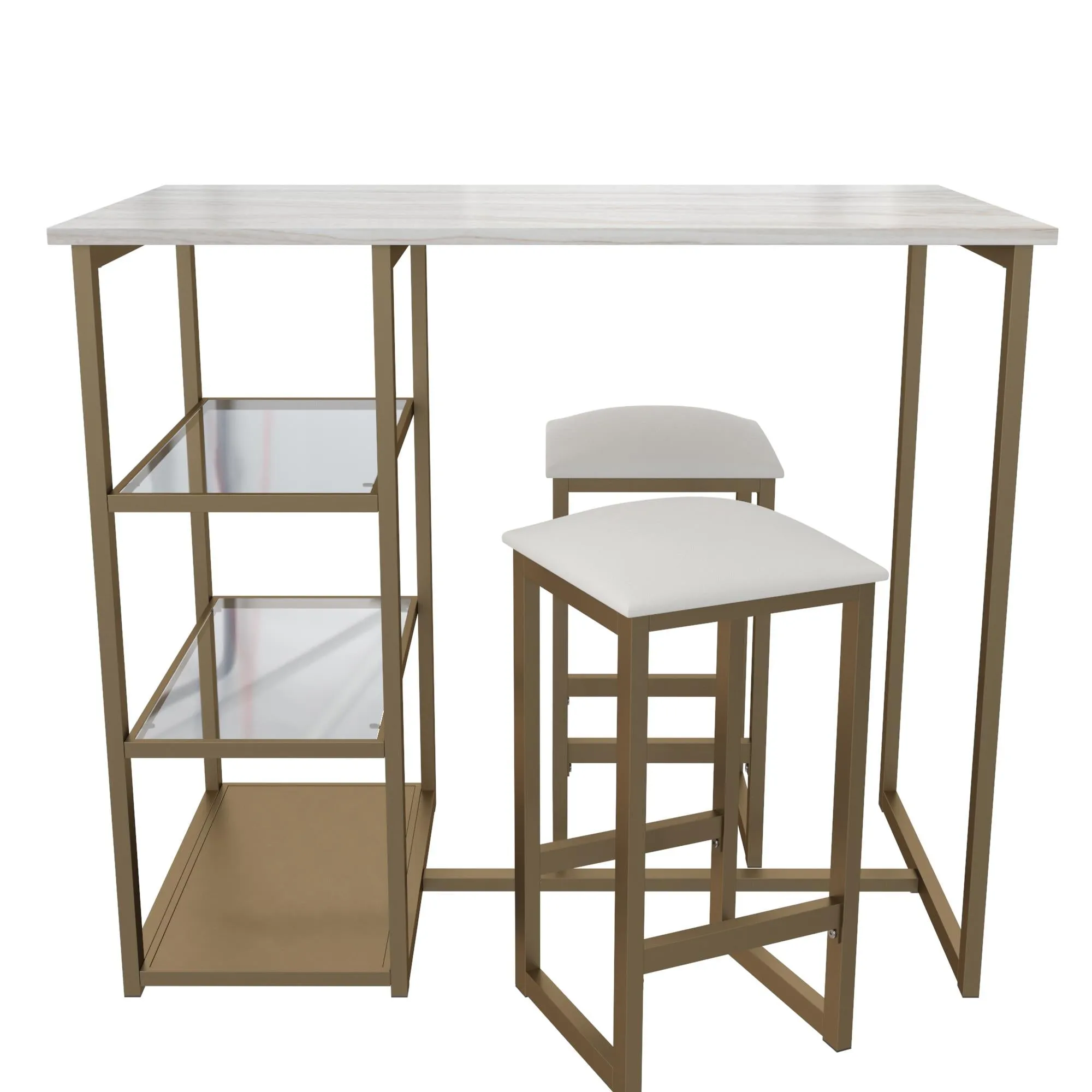 Tanner 3-Piece Brass Pub Set with Faux Marble Top