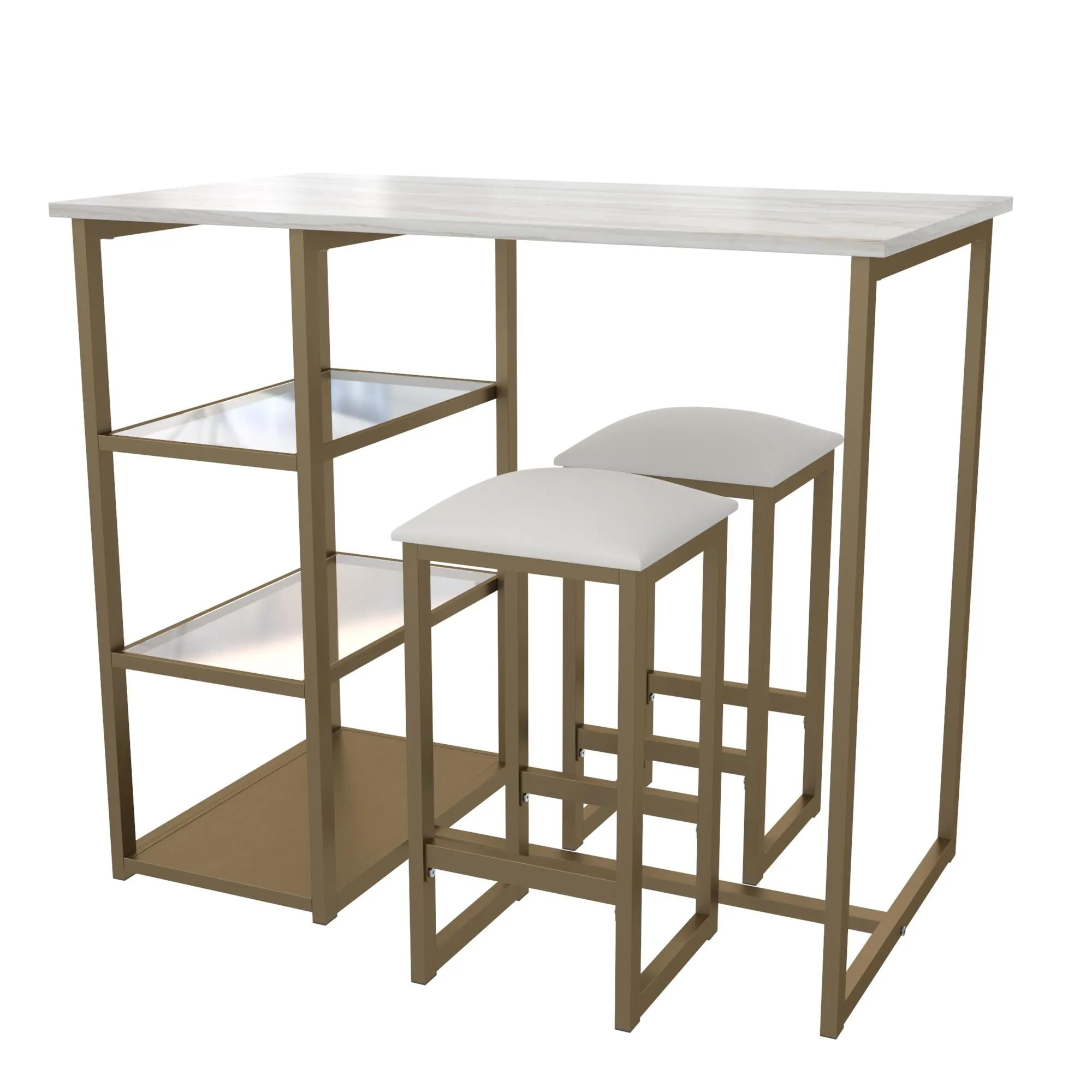 Tanner 3-Piece Brass Pub Set with Faux Marble Top