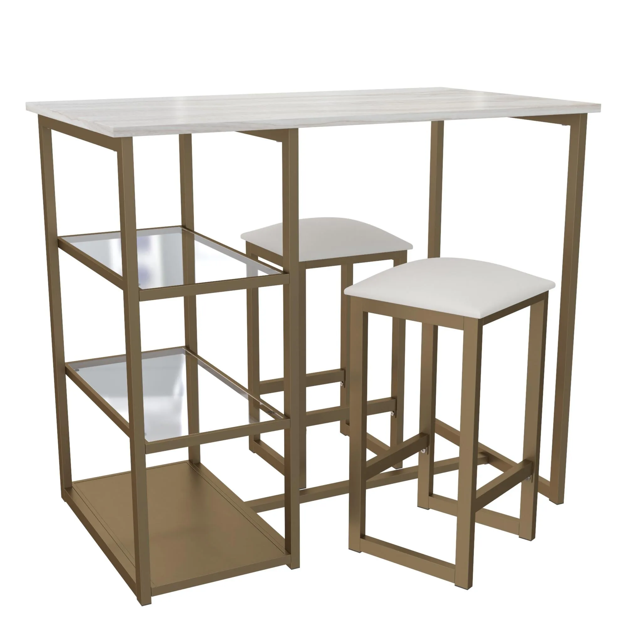 Tanner 3-Piece Brass Pub Set with Faux Marble Top
