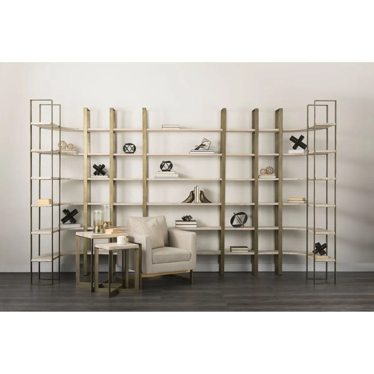 Taunton Shelving Unit Light Brown Wood | Gold Metal
