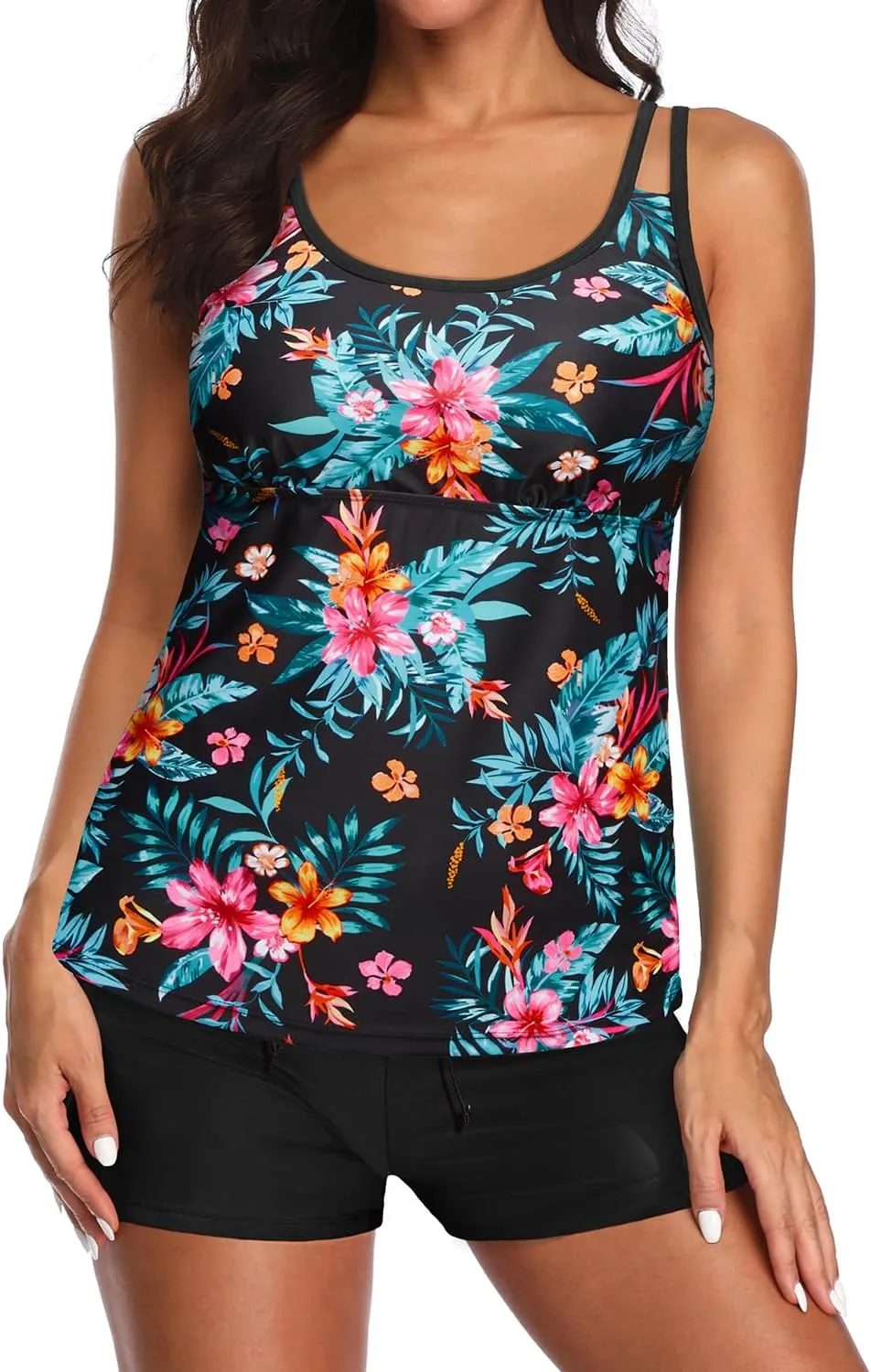 Tempt Me Two Piece Tankini Swimsuits for Women Tummy Control Bathing Suit with Shorts Athletic Two Side Pockets Swimwear