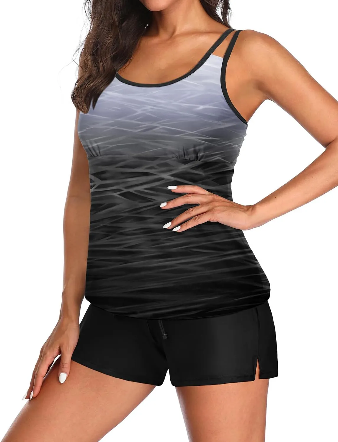 Tempt Me Two Piece Tankini Swimsuits for Women Tummy Control Bathing Suit with Shorts Athletic Two Side Pockets Swimwear