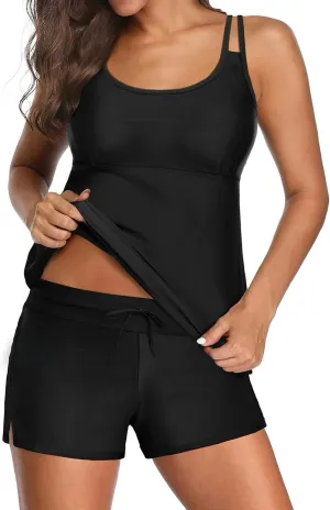 Tempt Me Two Piece Tankini Swimsuits for Women Tummy Control Bathing Suit with Shorts Athletic Two Side Pockets Swimwear