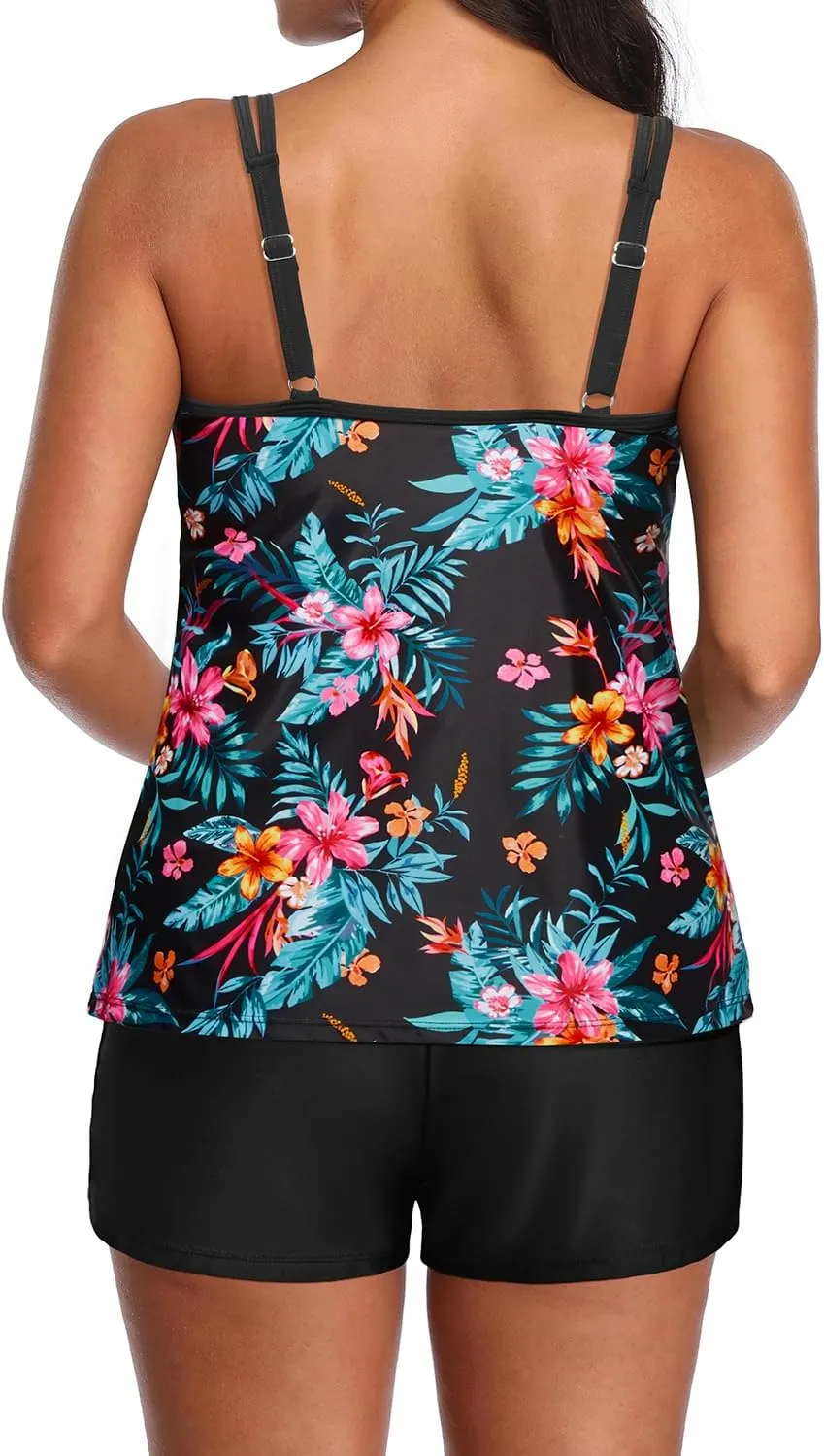 Tempt Me Two Piece Tankini Swimsuits for Women Tummy Control Bathing Suit with Shorts Athletic Two Side Pockets Swimwear