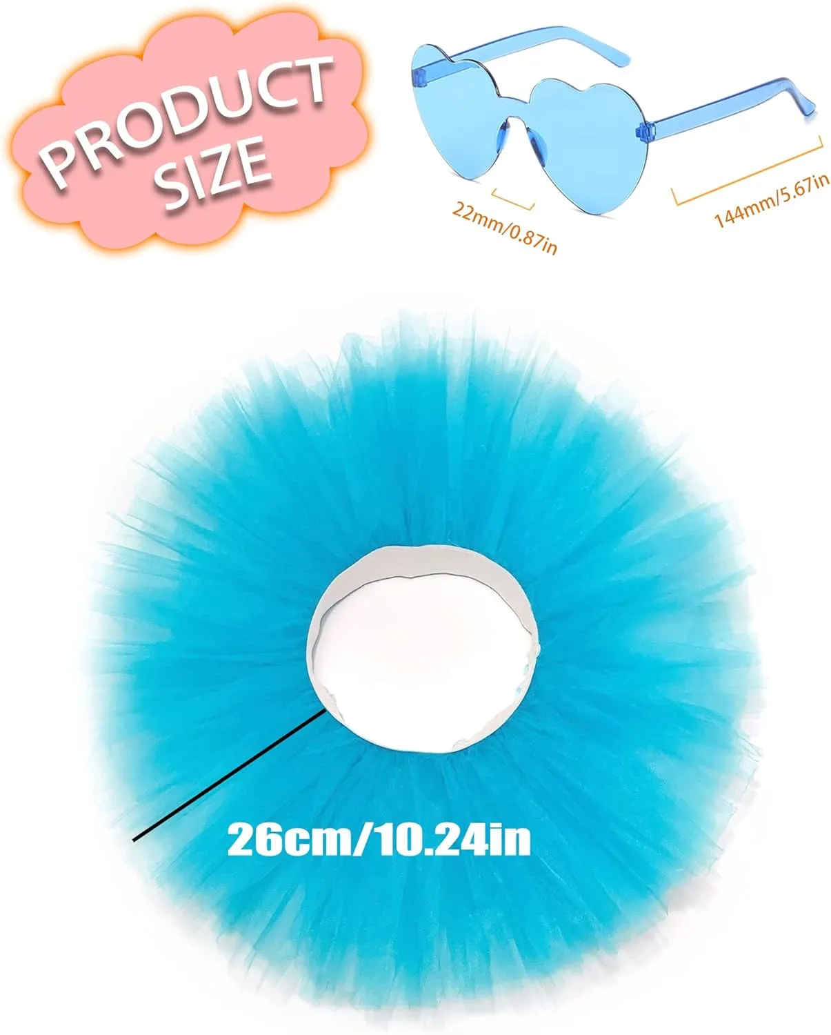 Tutu Skirt 5 Layered with Heart Sunglasses Tutus Tulle Ballet Tutu Skirts for Women & Girls Party Dance Dress