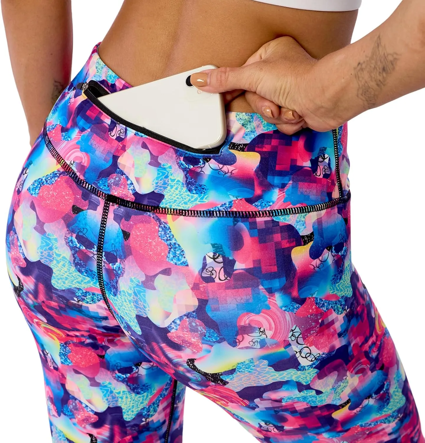 UIUO-UIPEU Pattern Printed Capri Leggings with Pockets for Women Tummy Control Workout Yoga Capris