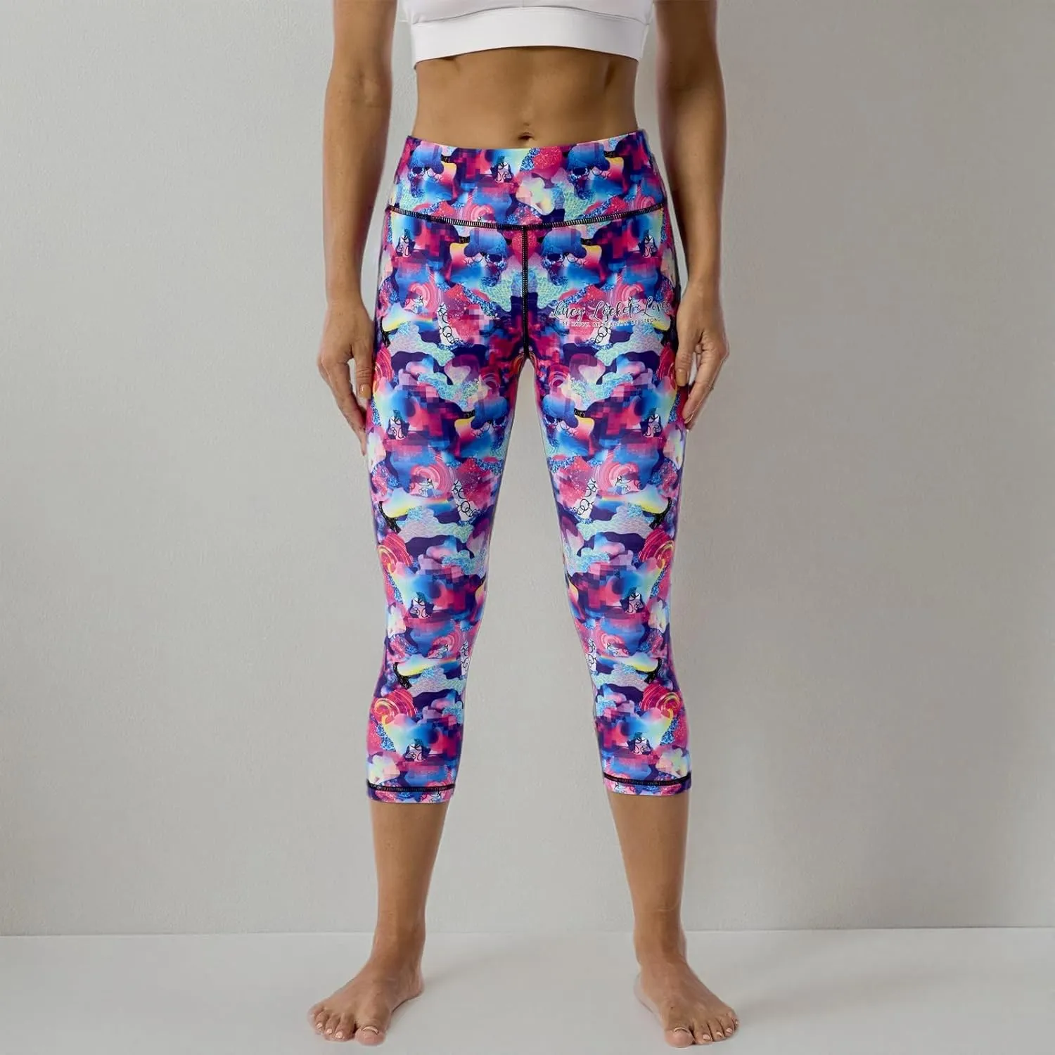 UIUO-UIPEU Pattern Printed Capri Leggings with Pockets for Women Tummy Control Workout Yoga Capris