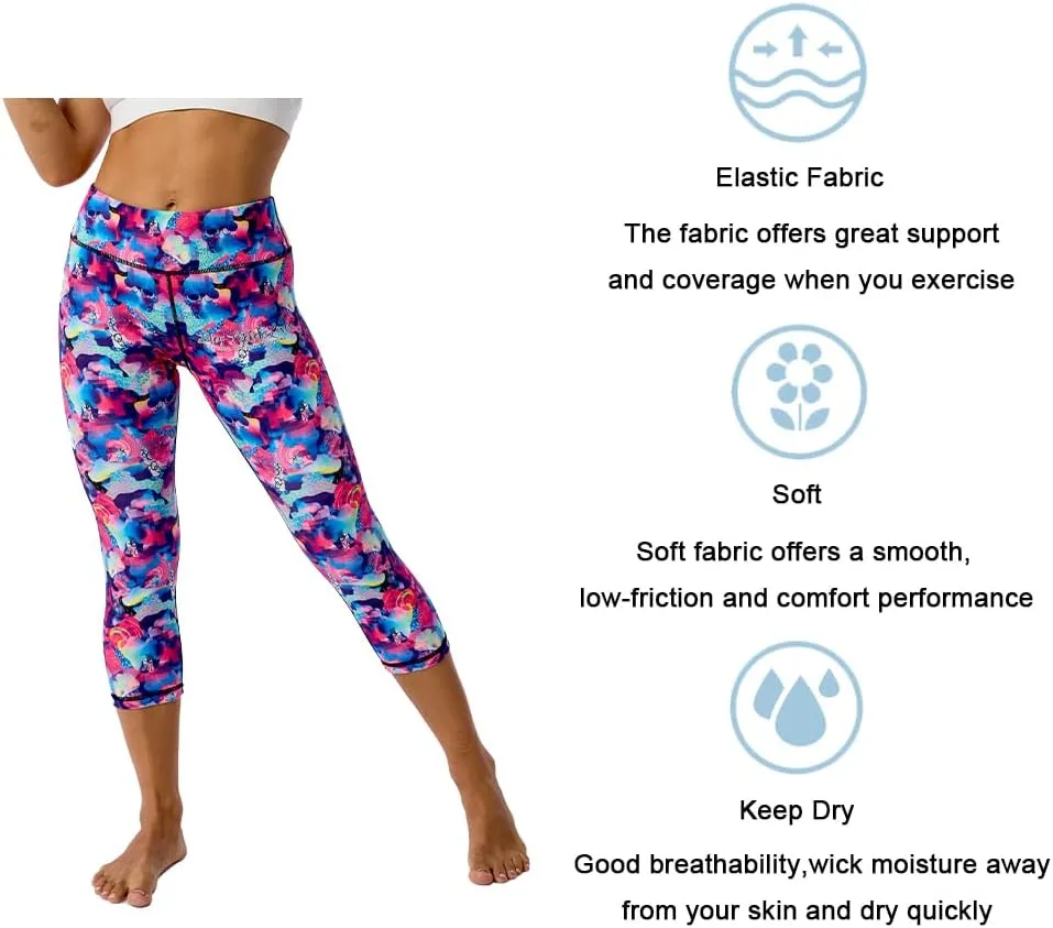 UIUO-UIPEU Pattern Printed Capri Leggings with Pockets for Women Tummy Control Workout Yoga Capris