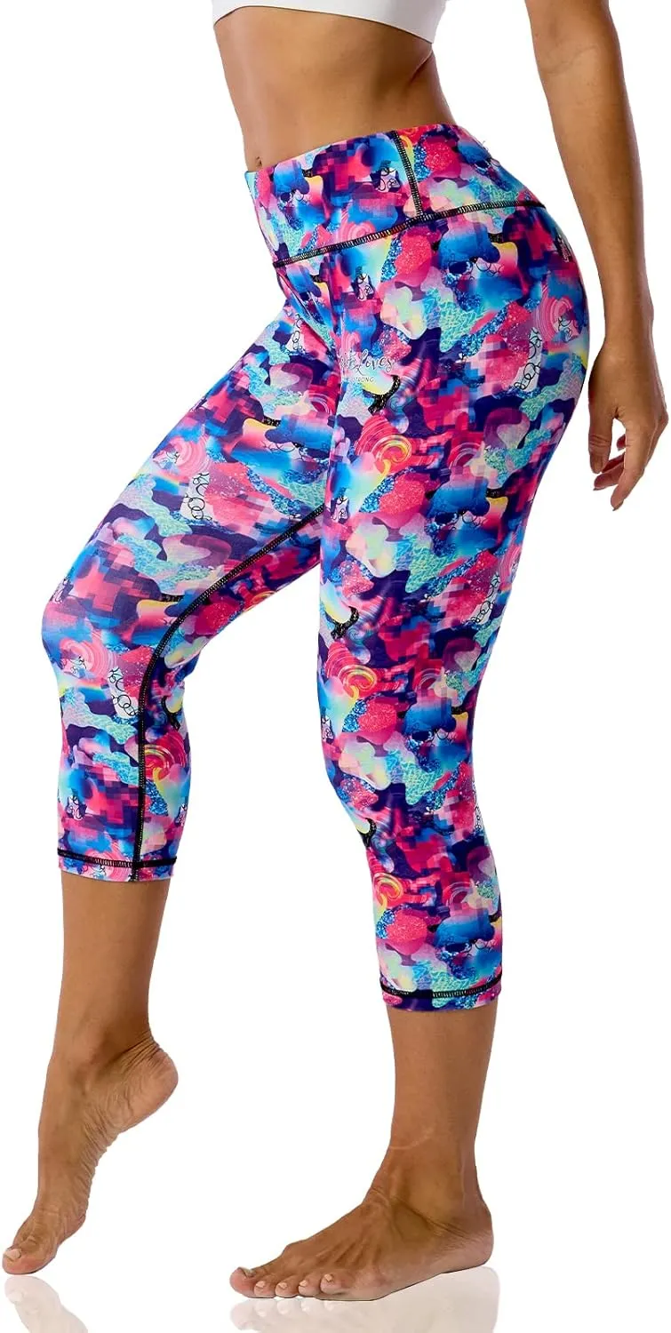 UIUO-UIPEU Pattern Printed Capri Leggings with Pockets for Women Tummy Control Workout Yoga Capris