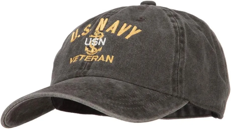 USN Veteran Military Embroidered Washed Cotton Twill Cap