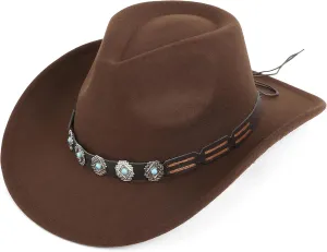 Western Cowboy Hat for Men and Women  Classic Western Style with Adjustable Fit, Vintage Leather Trim