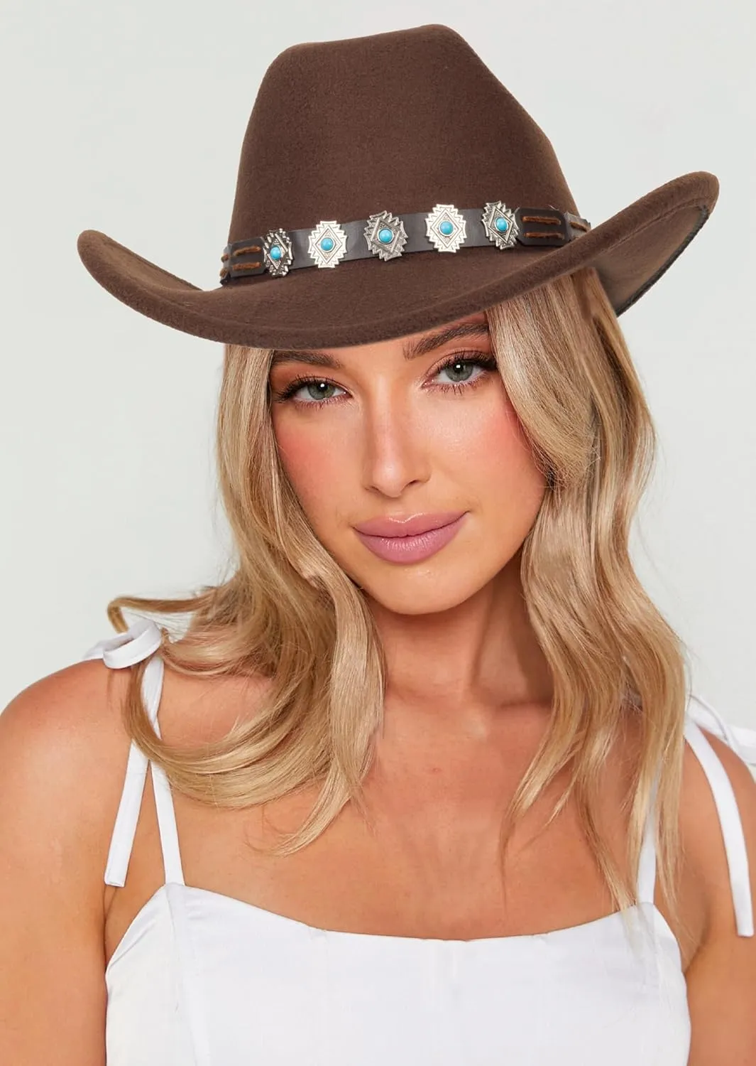 Western Cowboy Hat for Men and Women  Classic Western Style with Adjustable Fit, Vintage Leather Trim