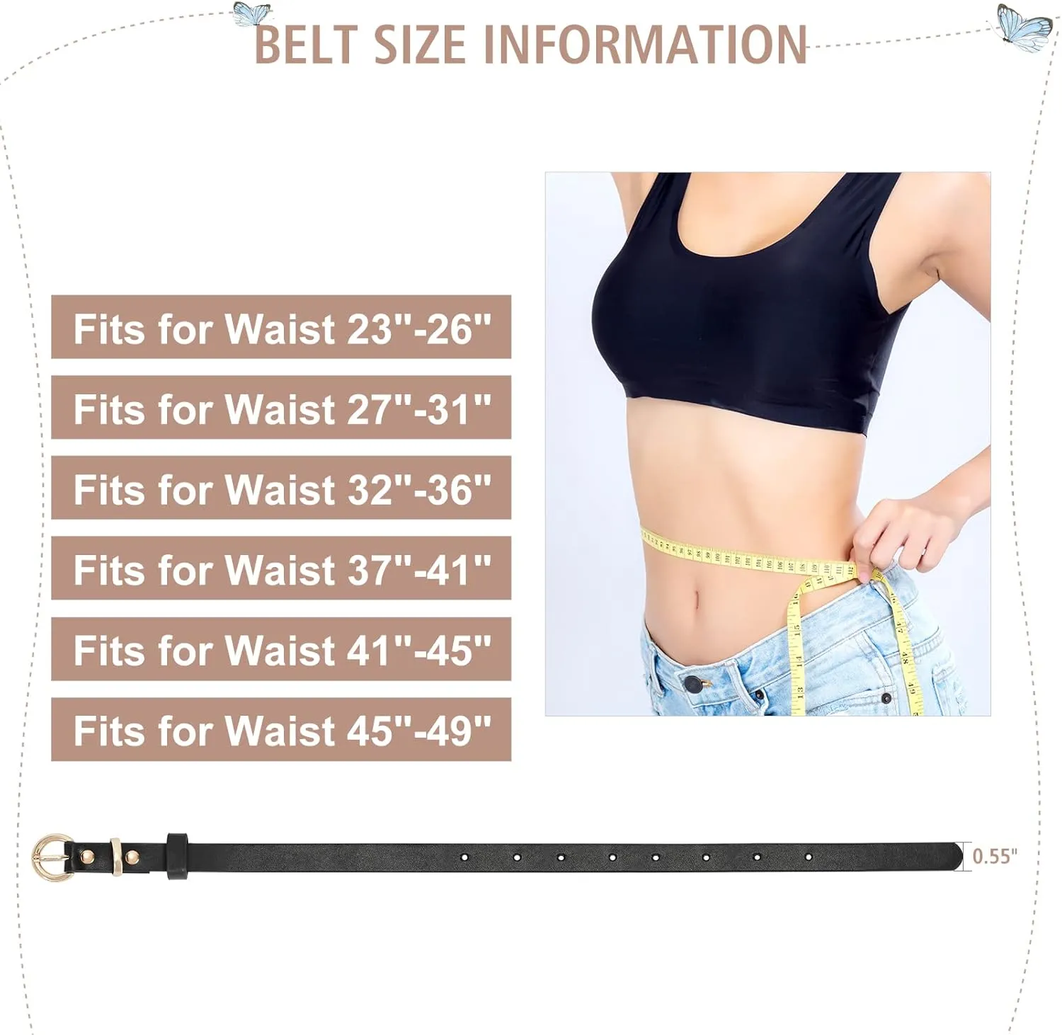 WHIPPY Set of 4Women Skinny Leather Belt Thin Waist Belt with Metal Buckle for Pants Jeans Dresses