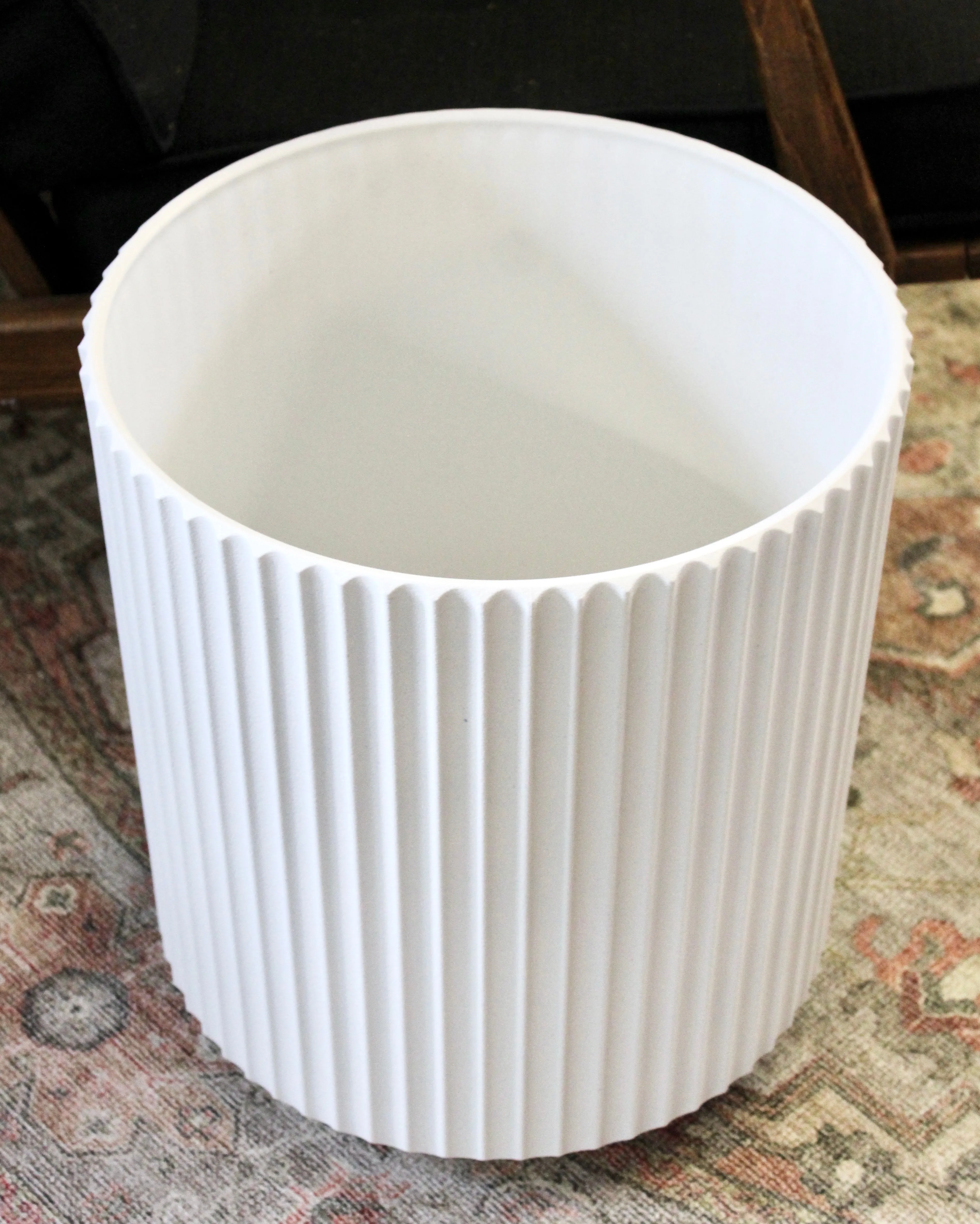 White Fluted Plastic Planter