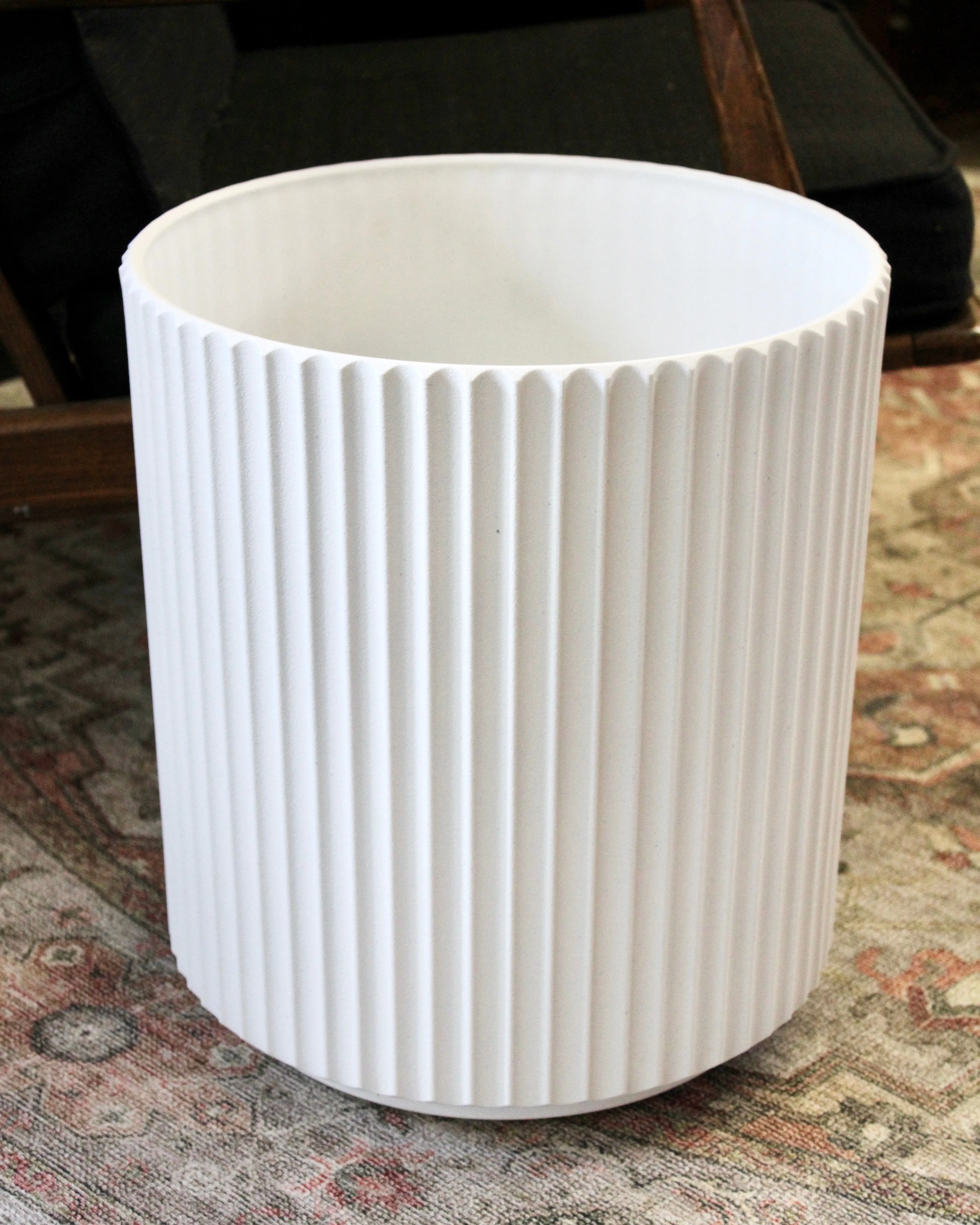 White Fluted Plastic Planter