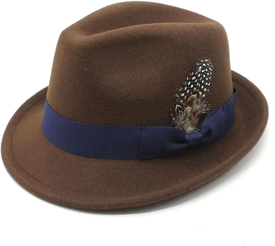 Women and Men Four Seasons Fedoras Caps British Cup Hat Cotton Polyester Small Brim Feather Decoration Hat